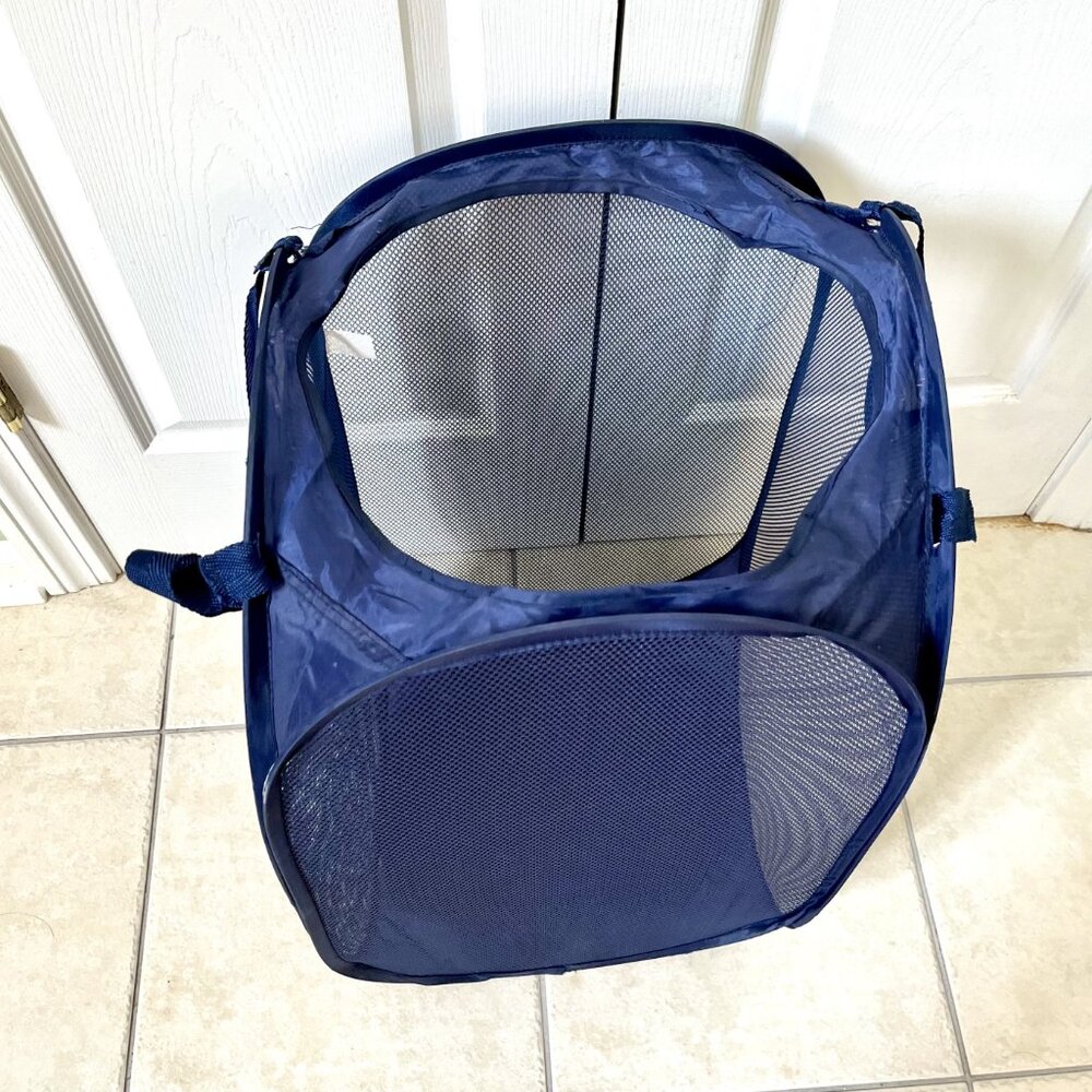 NAVY BLUE MESH FOLDING COLLAPSABLE HAMPER WITH HANDLES 24" X 14"